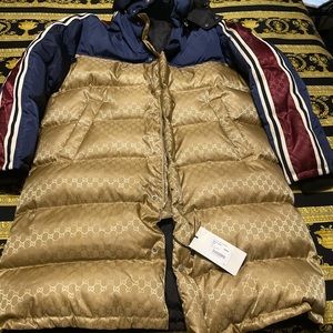 NEW WITH TAGS 100% AUTHENTIC GUCCI GG MONOGRAM LONG PUFFER JACKET WITH HOOD